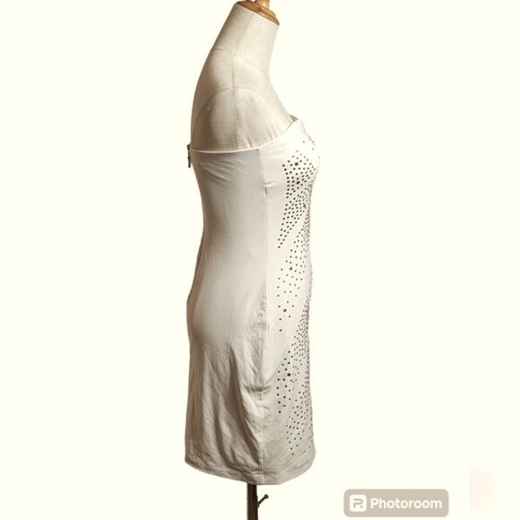 Bebe Cream Bodycon Studded Mini Dress - Picture 2 of 7